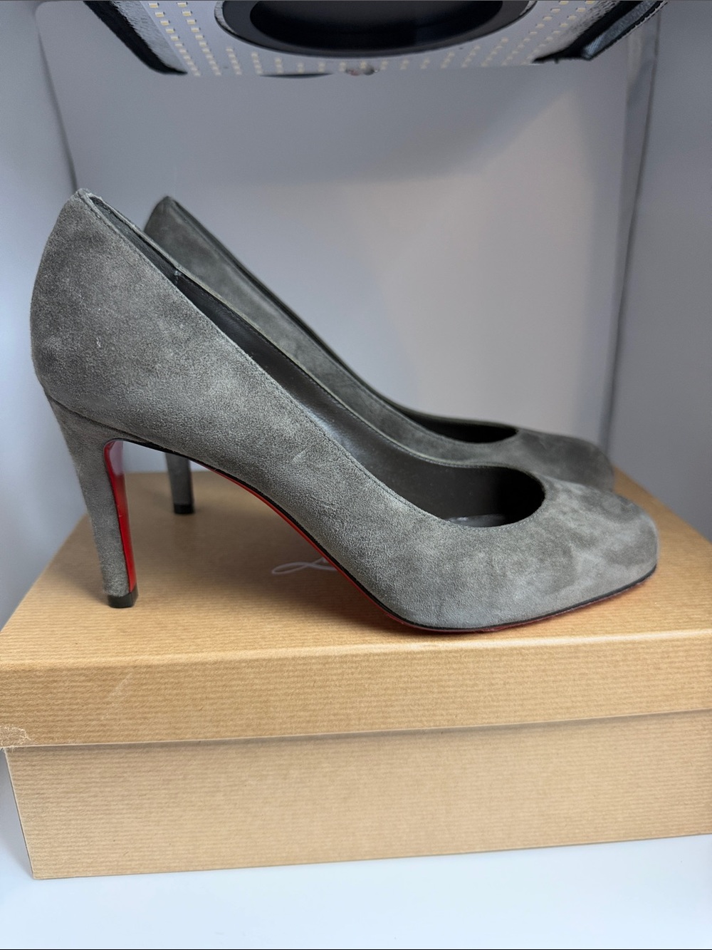Christian Louboutin Punppie 85 Gray Suede Mid-Heel Pumps 37.5